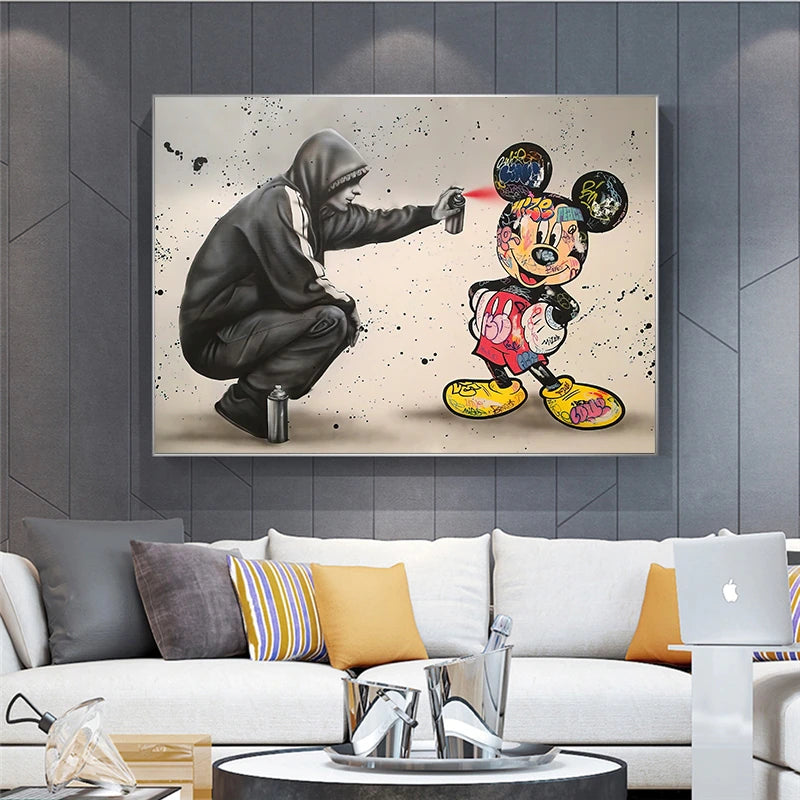 Banksy Graffiti Mickey Mouse Art Canvas Paintings Posters and Prints Wall Art Picture for Living Room Home Decor (No Frame)