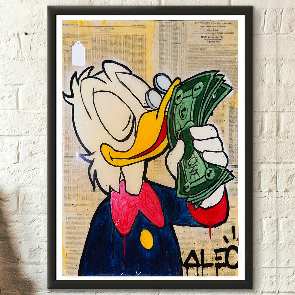 Donald Duck Love Money Graffiti Art Paintings Print on Canvas Posters and Prints Street Wall Decor Pictures Cuadros