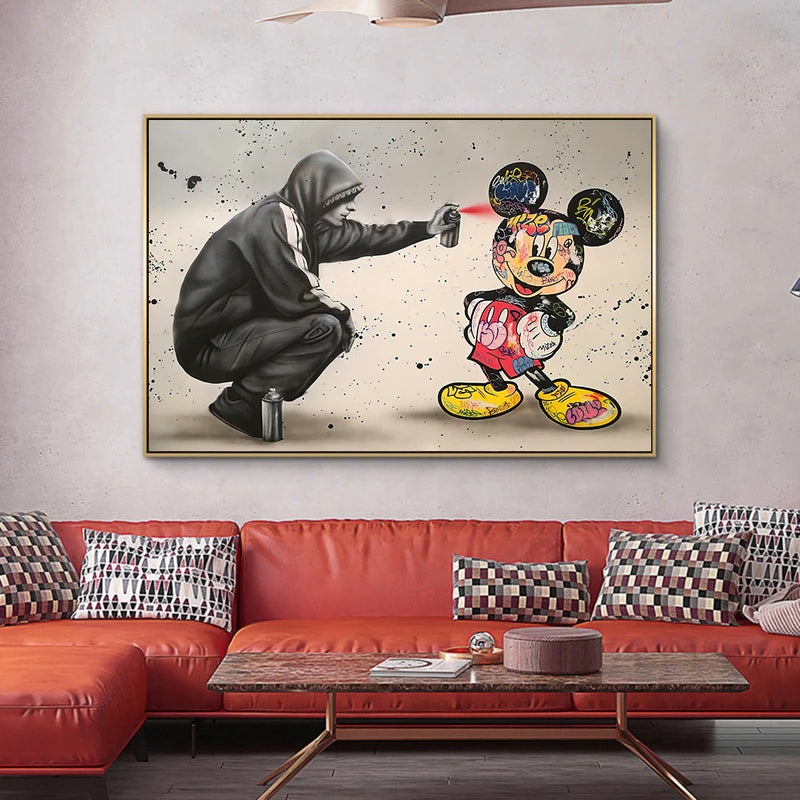 Banksy Graffiti Mickey Mouse Art Canvas Paintings Posters and Prints Wall Art Picture for Living Room Home Decor (No Frame)