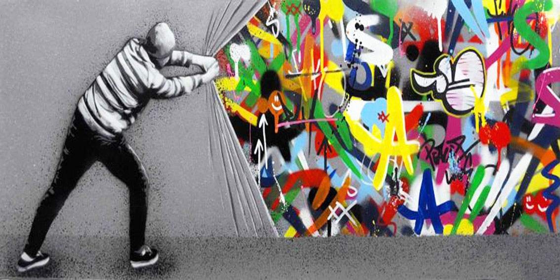 Banksy Street Art Canvas - The Curtain Canvas - The Graffiti Emporium