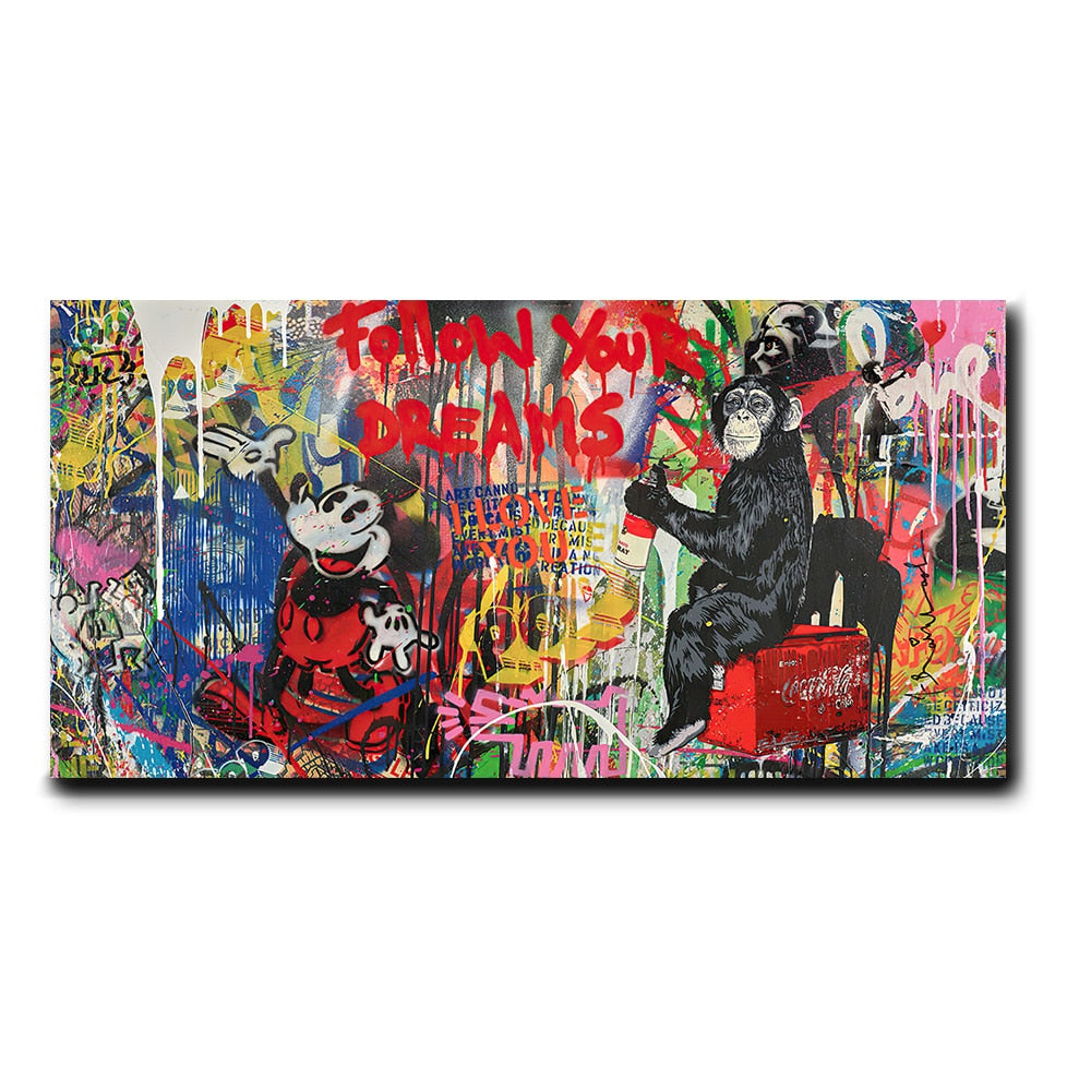 Banksy Monkey Canvas Art - Follow Your Dreams - The Graffiti Emporium