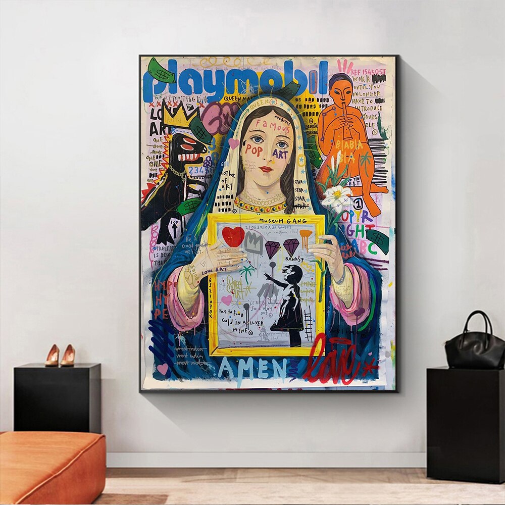 Religious canvas wall art | Banksy Virgin Mary | The Graffiti Emporium