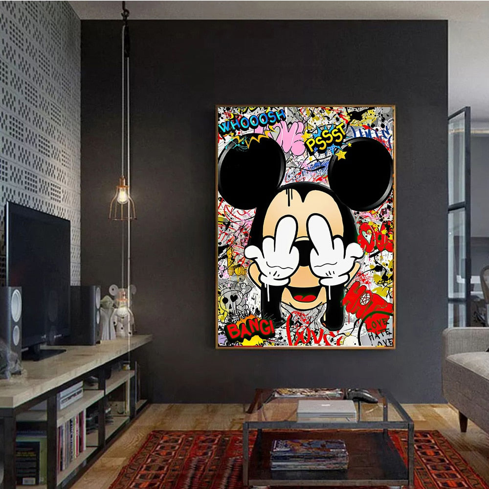 Funny Banksy Graffiti Art - Mickey F*CK Canvas - The Graffiti Emporium