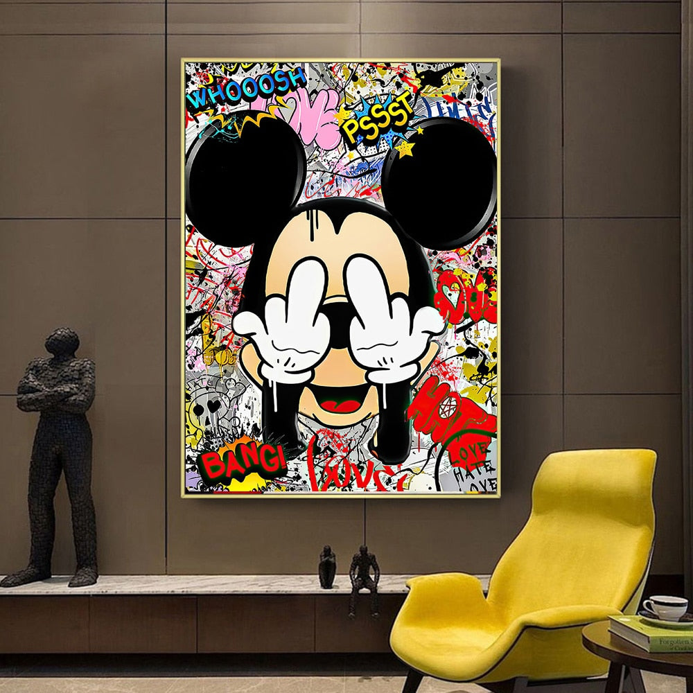 Funny Banksy Graffiti Art - Mickey F*CK Canvas - The Graffiti Emporium